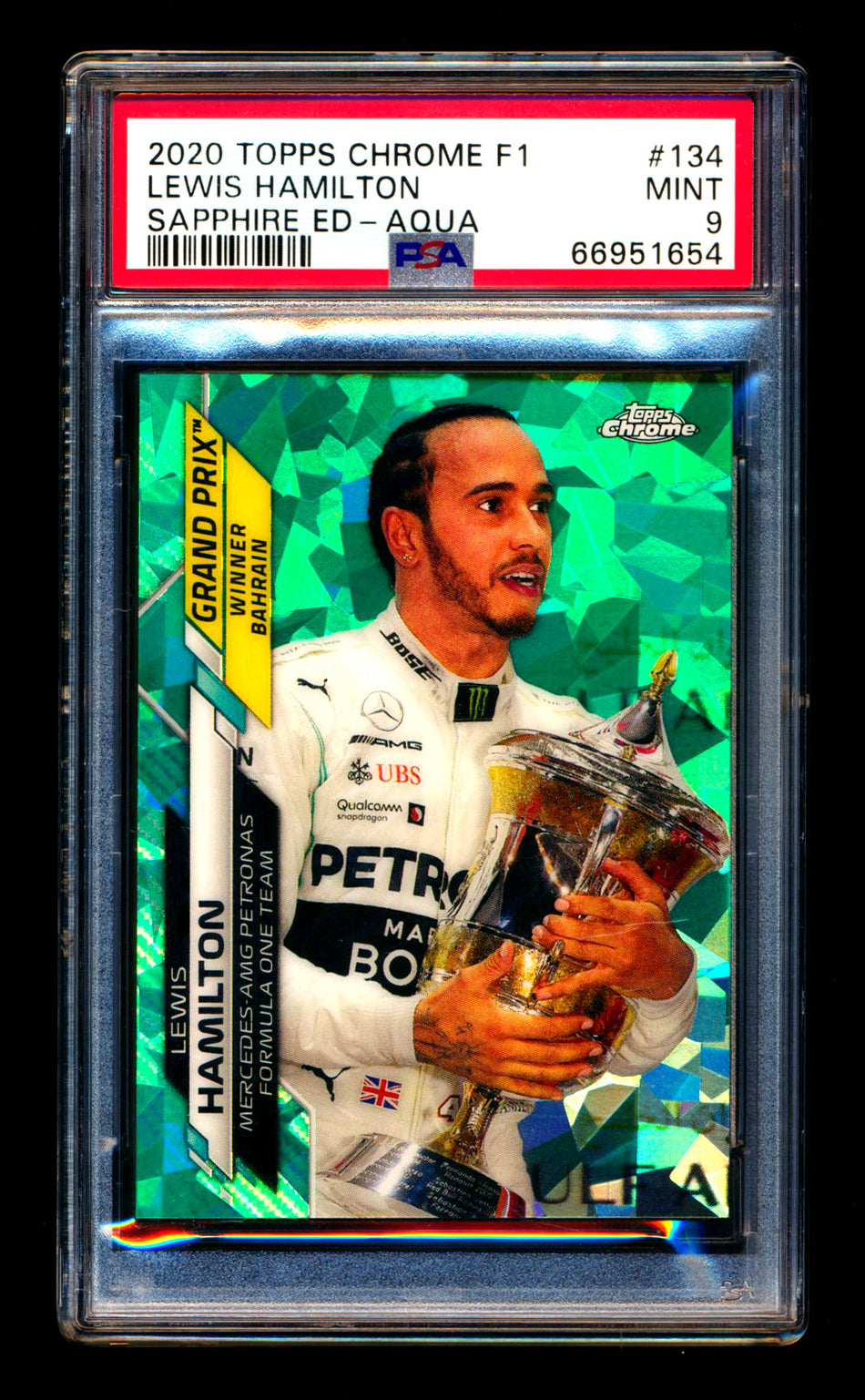 2020 Topps Chrome Sapphire F1 #134 Lewis Hamilton RC Aqua Refractor #48/99 PSA 9