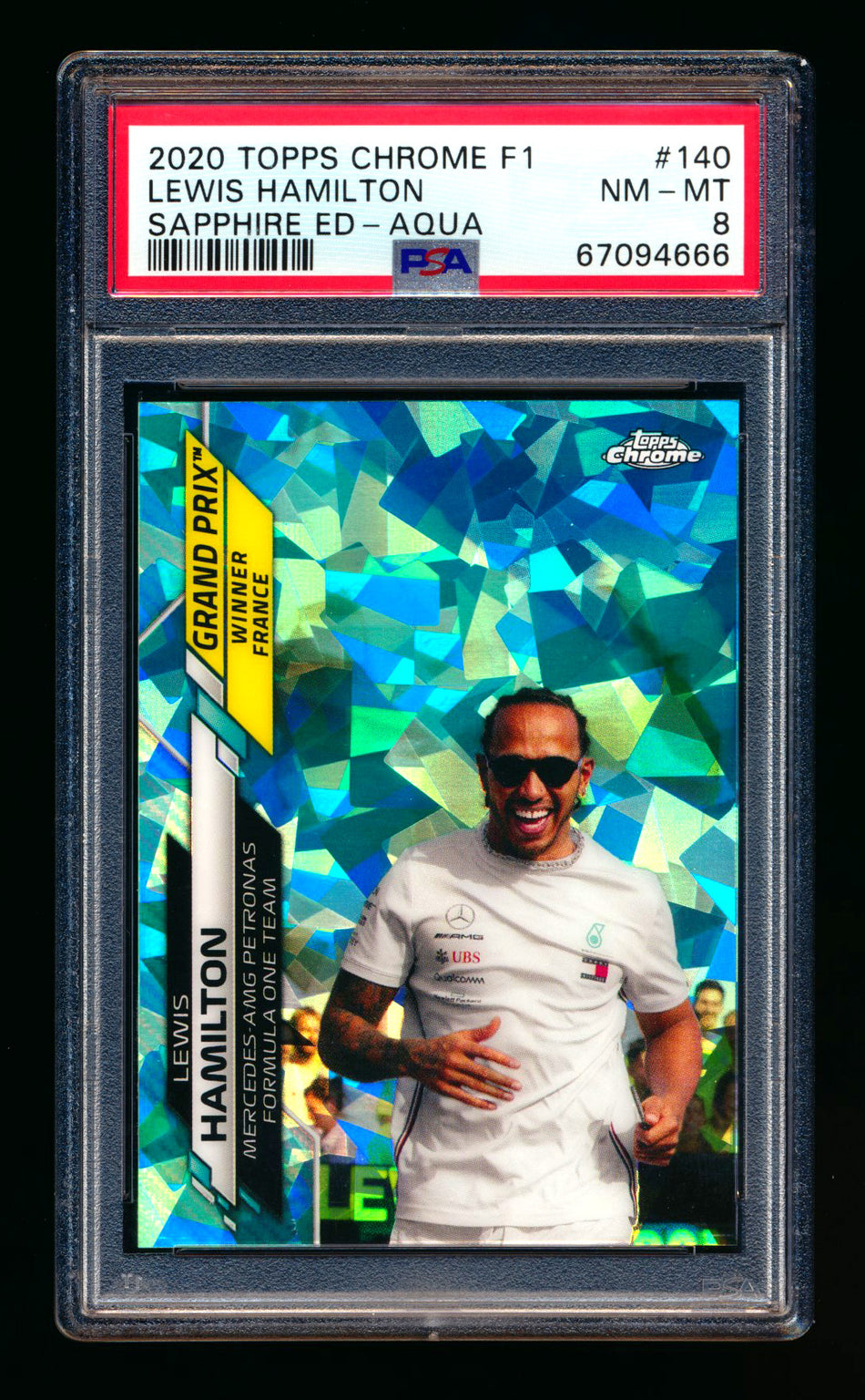 2020 Topps Chrome Sapphire F1 #140 Lewis Hamilton RC Aqua Refractor #60/99 PSA 8 ** (SOLD - $59.00 - 10/29/2024) **