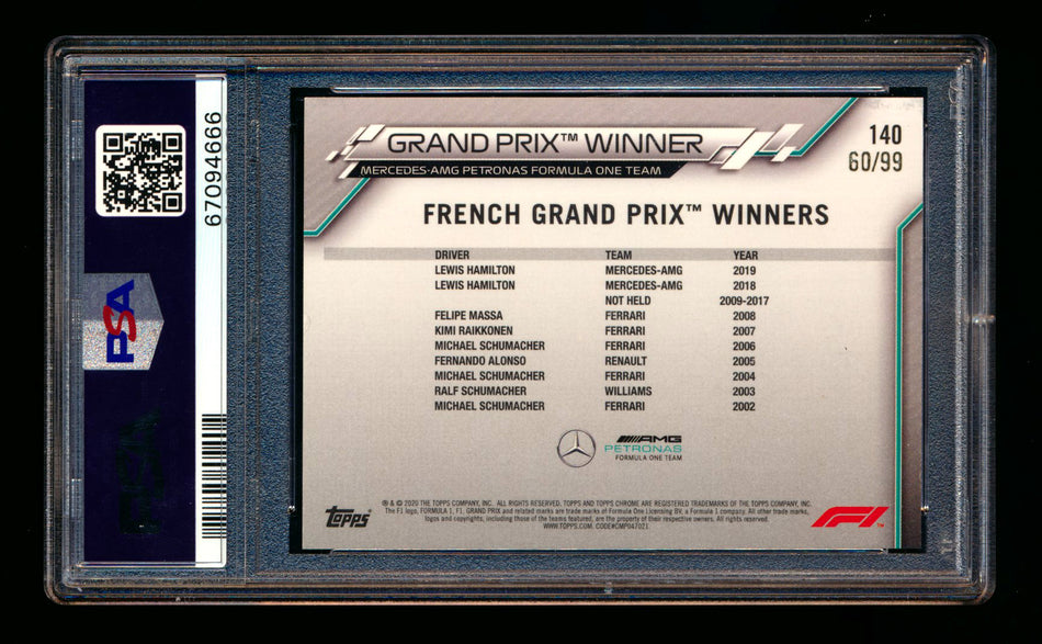 2020 Topps Chrome Sapphire F1 #140 Lewis Hamilton RC Aqua Refractor #60/99 PSA 8 ** (SOLD - $59.00 - 10/29/2024) **