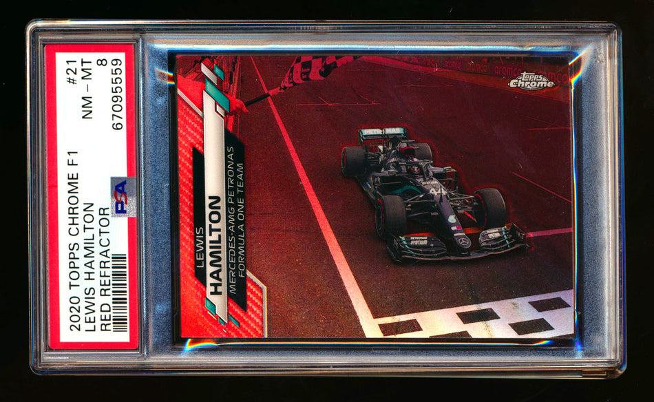 2020 Topps Chrome F1 #21 Lewis Hamilton RC Red Refractor #4/5 PSA 8 ** (SOLD - $1,650.00 - 10/23/2024) **