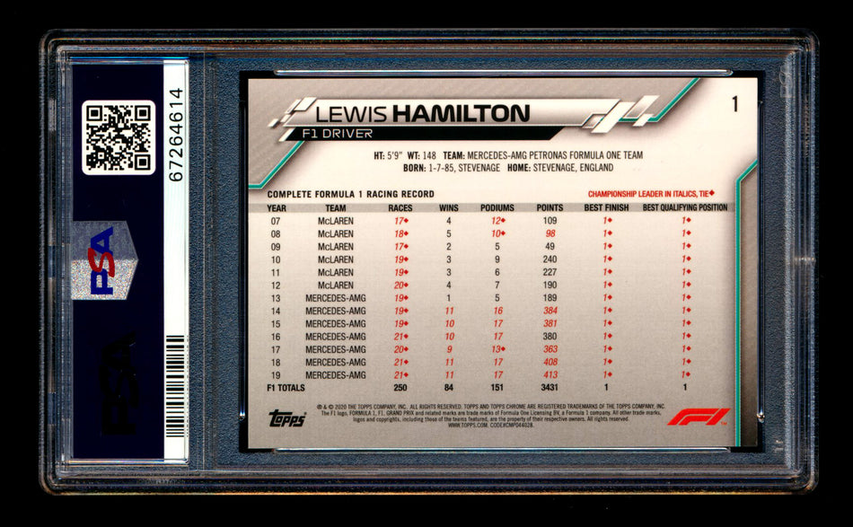 2020 Topps Chrome F1 #1 Lewis Hamilton RC Portrait PSA 10