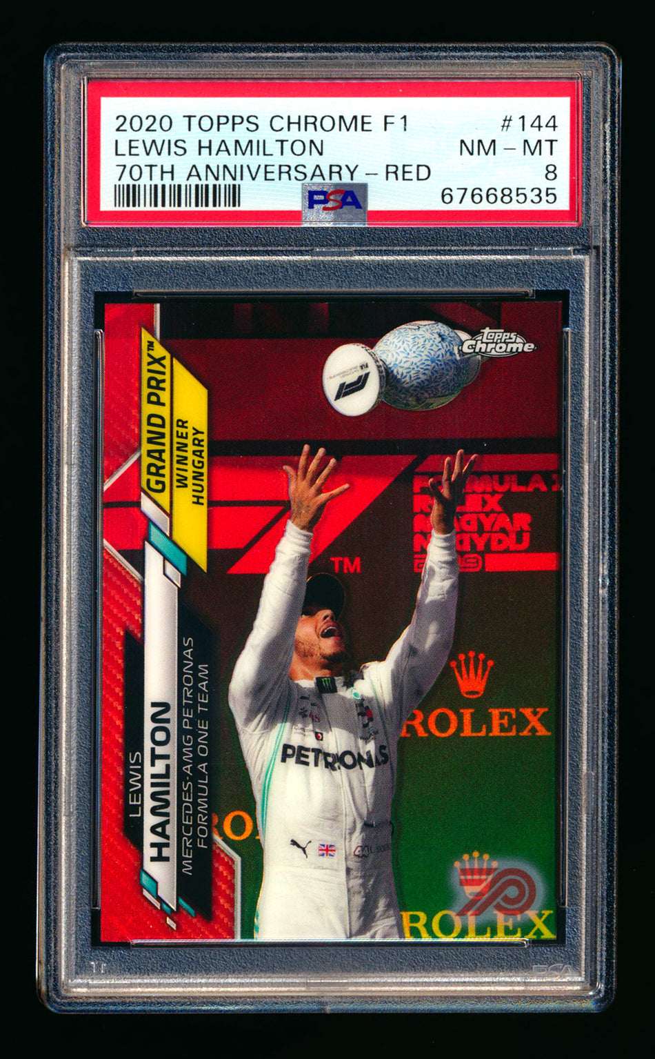 2020 Topps Chrome F1 #144 Lewis Hamilton RC 70th Anniversary Red Refractor PSA 8