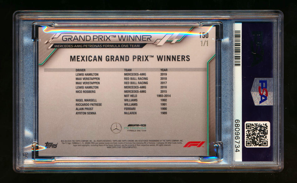 2020 Topps Chrome Sapphire F1 #150 Lewis Hamilton RC Padparadscha Refractor #1/1 PSA 8 (Ultimate Wishlist - Wish Granted!) ** (SOLD - $4750.00 - 1/19/2025) **