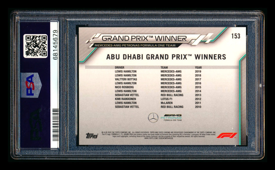 2020 Topps Chrome F1 #153 Lewis Hamilton RC 70th Anniversary Gold Refractor PSA 8 ** (SOLD eBay - $95.00 - 6/14/2026) **