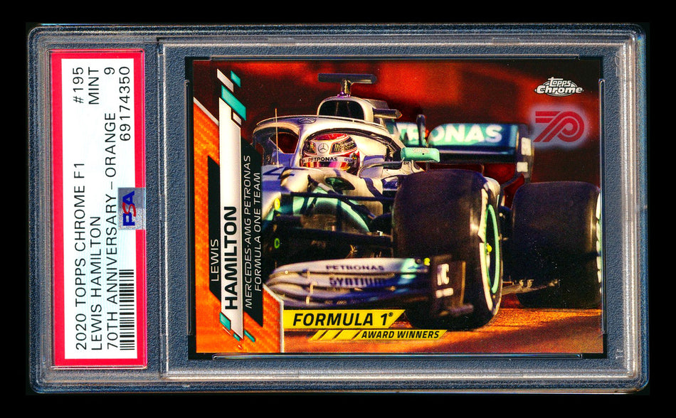 2020 Topps Chrome F1 #195 Lewis Hamilton RC 70th Anniversary Orange Refractor PSA 9