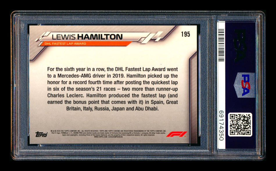 2020 Topps Chrome F1 #195 Lewis Hamilton RC 70th Anniversary Orange Refractor PSA 9