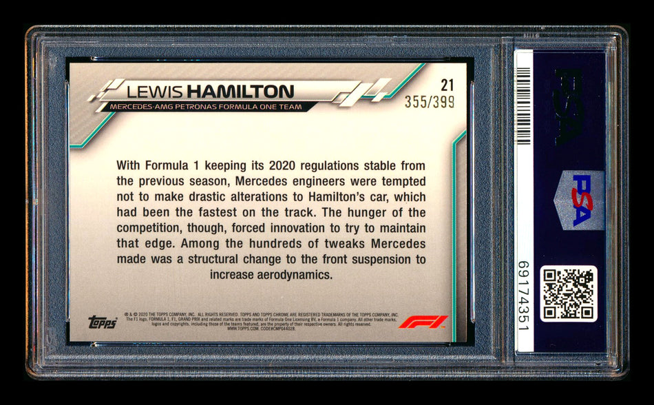 2020 Topps Chrome F1 #21 Lewis Hamilton RC Purple Refractor #355/399 PSA 9