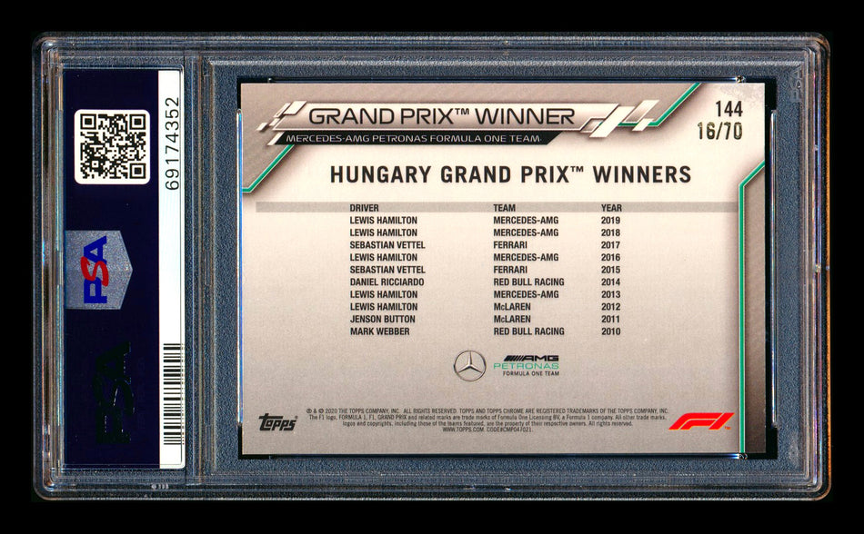 2020 Topps Chrome Sapphire F1 #144 Lewis Hamilton RC 70th Silver Refractor #16/70 PSA 8 ** (SOLD - $159.00 - 10/2/2026) **