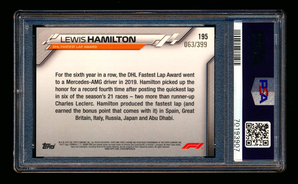 2020 Topps Chrome F1 #195 Lewis Hamilton RC Purple Refractor #063/399 PSA 9