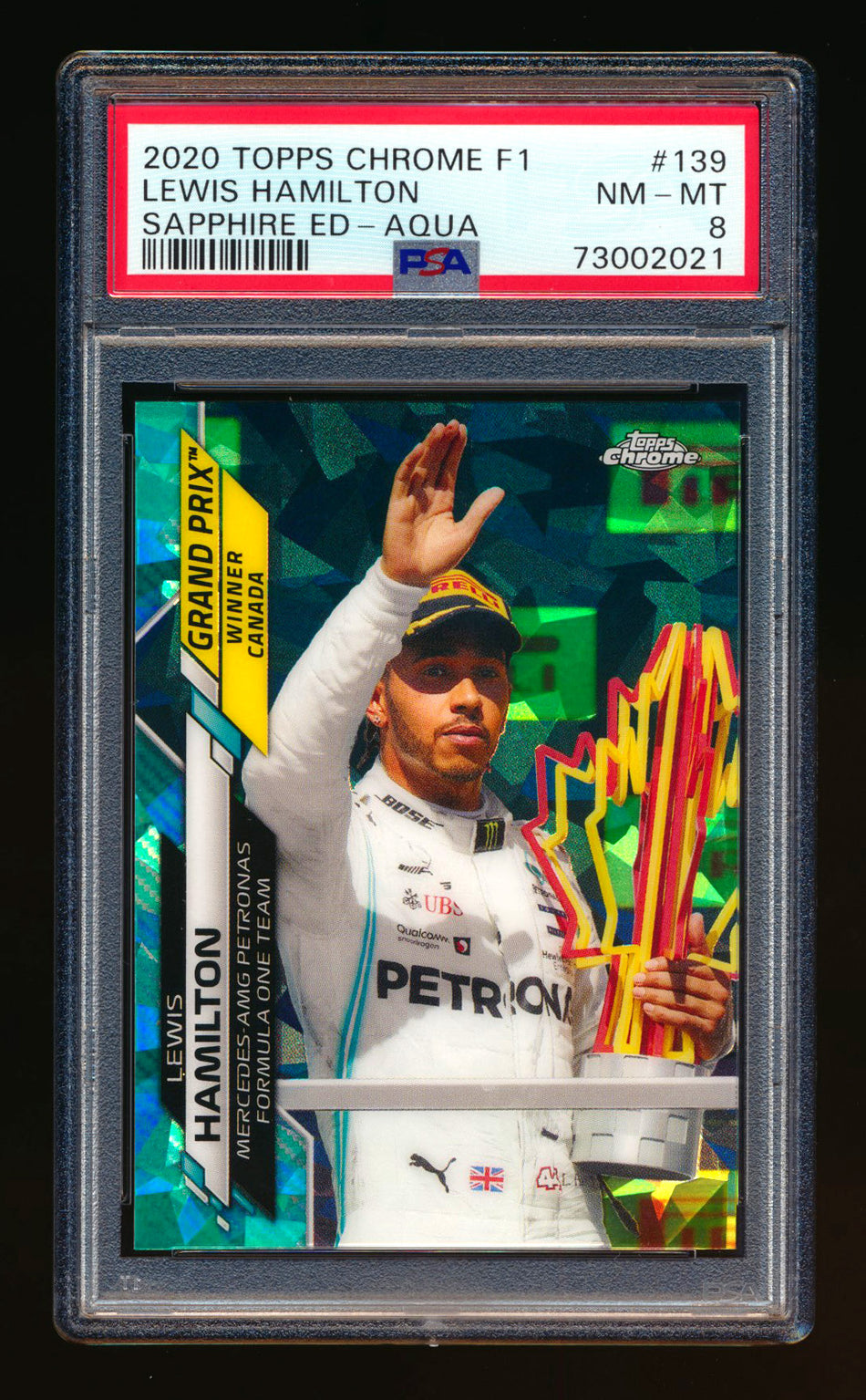 2020 Topps Chrome Sapphire F1 #139 Lewis Hamilton RC Aqua Refractor #42/99 PSA 8 ** (SOLD - $59.00 - 11/20/2024) **