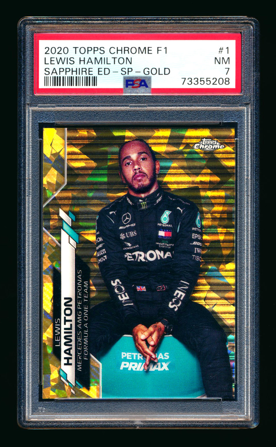 2020 Topps Chrome Sapphire F1 #1 Lewis Hamilton RC Gold Refractor Image Variation SP #43/50 PSA 7