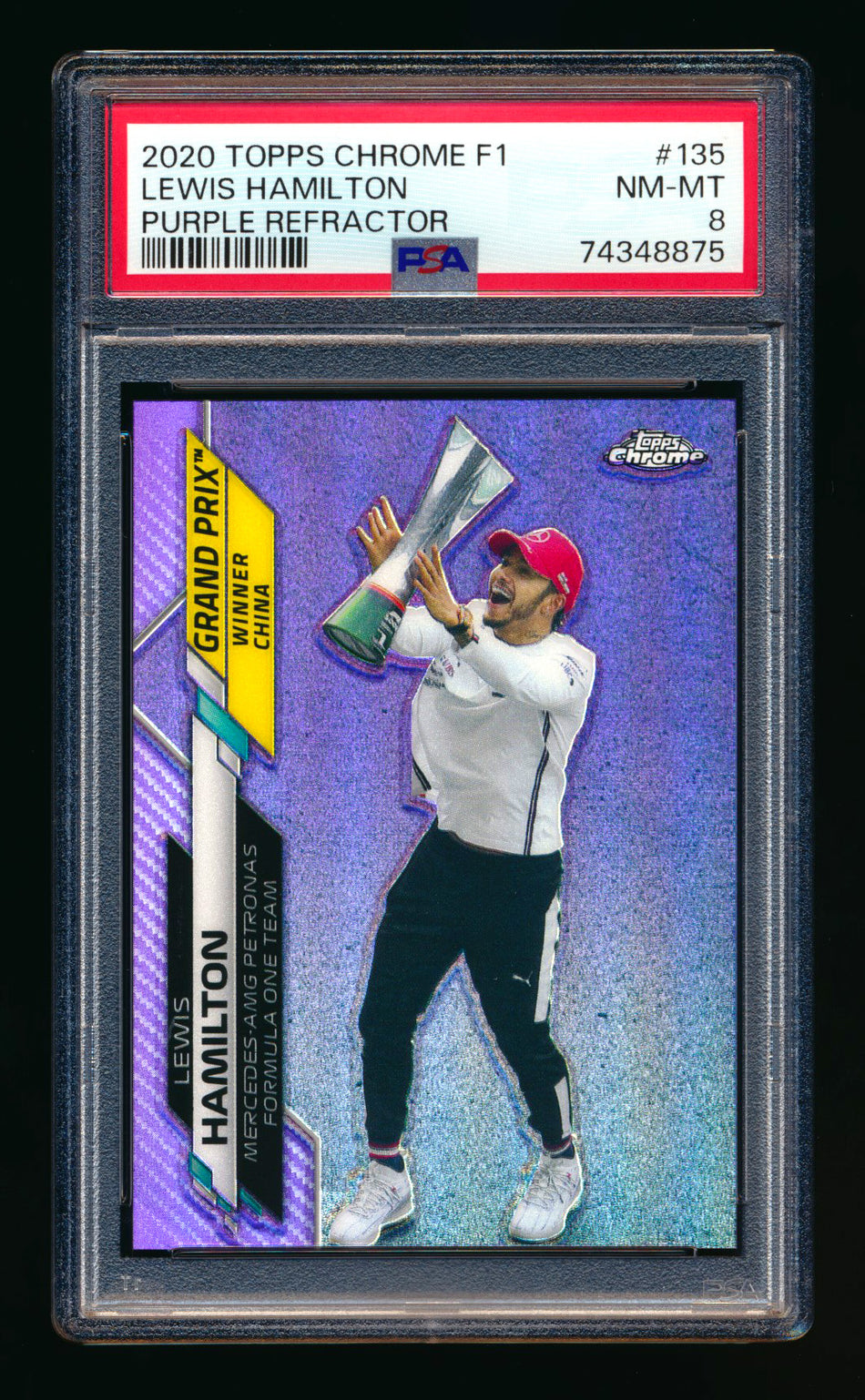 2020 Topps Chrome F1 #135 Lewis Hamilton RC Purple Refractor #247/399 PSA 8