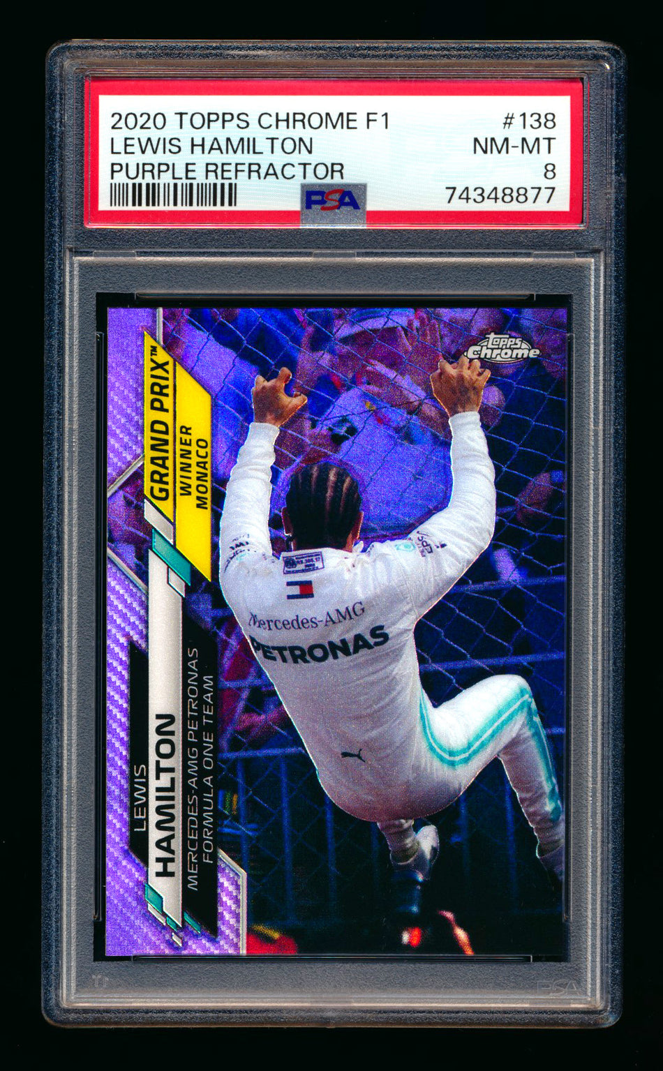 2020 Topps Chrome F1 #138 Lewis Hamilton RC Purple Refractor #014/399 PSA 8