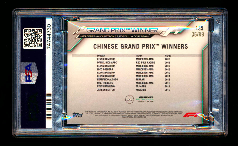 2020 Topps Chrome Sapphire F1 #135 Lewis Hamilton RC Aqua Refractor #36/99 PSA 10