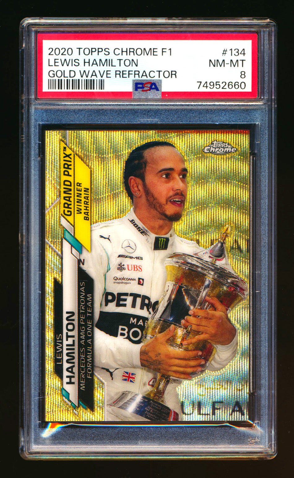 2020 Topps Chrome F1 #134 Lewis Hamilton RC Gold Wave Refractor #44/50 PSA 8 (Car Number #44!) ** (SOLD eBay - $275.00 - 12/30/2024) **