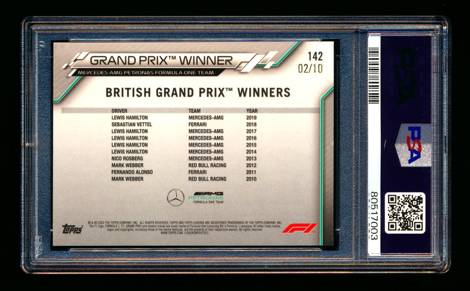2020 Topps Chrome Sapphire F1 #142 Lewis Hamilton RC Purple Refractor #02/10 PSA 7 ** (SOLD Nationals - $900.00 - 8/2/2025) **