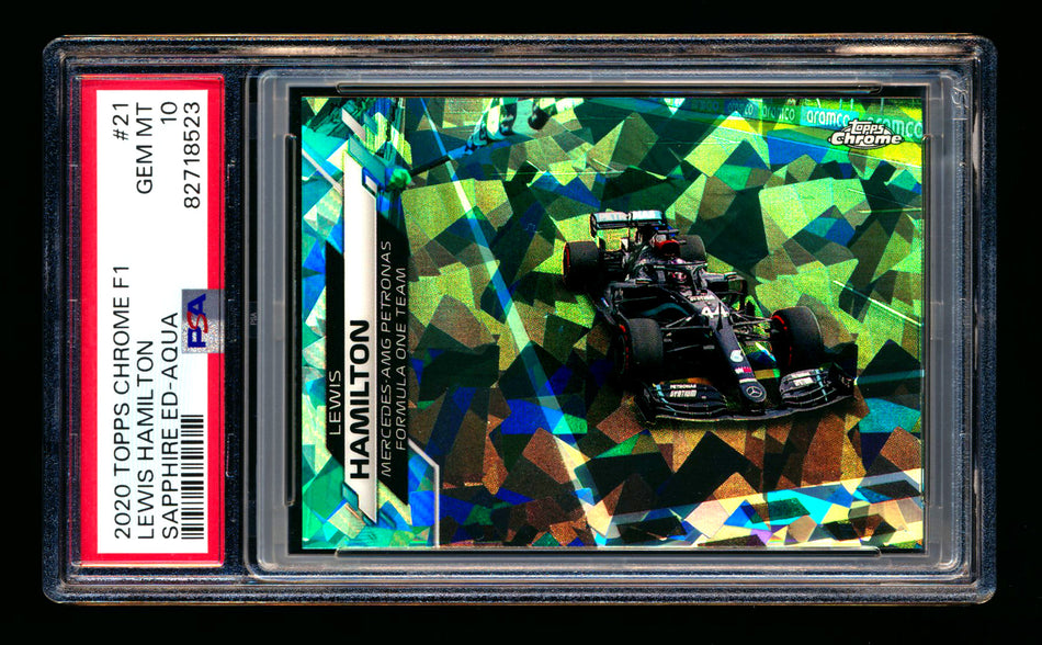 2020 Topps Chrome Sapphire F1 #21 Lewis Hamilton RC Aqua Refractor #68/99 PSA 10