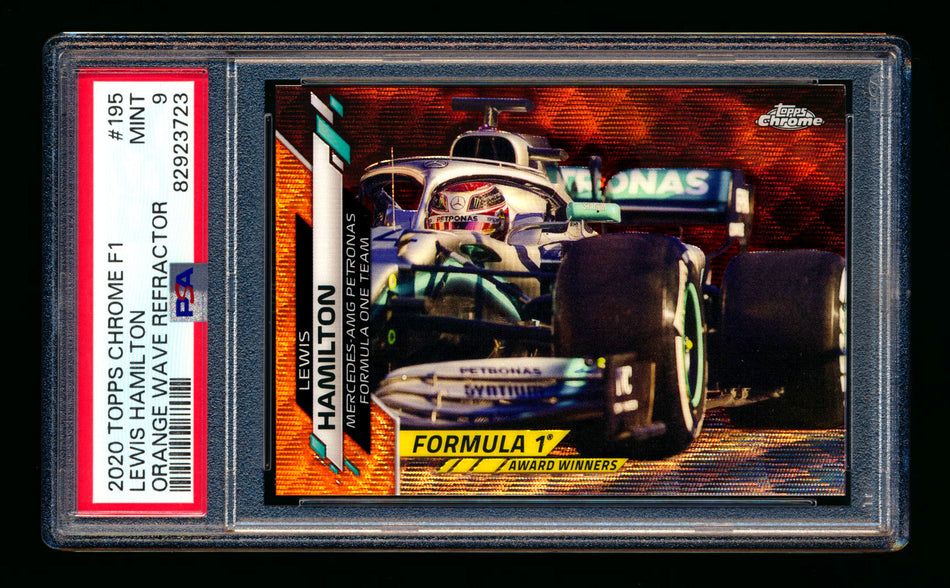 2020 Topps Chrome F1 #195 Lewis Hamilton RC Orange Wave Refractor #12/25 PSA 9