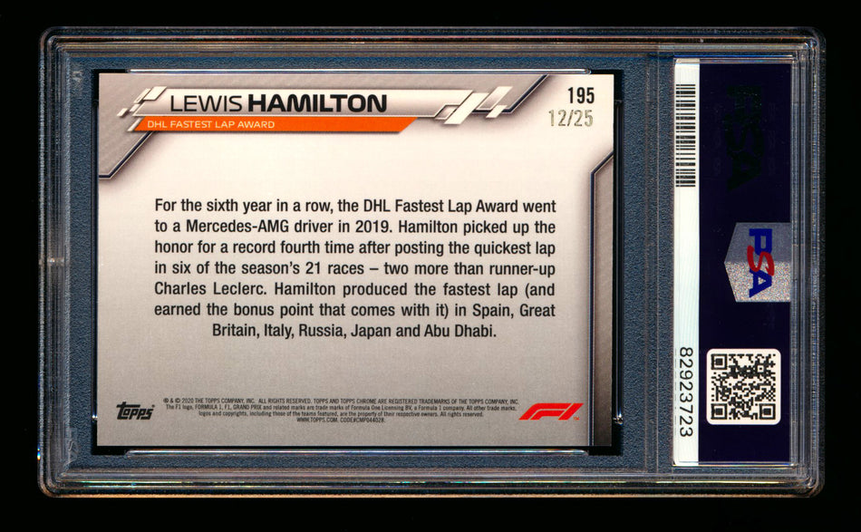 2020 Topps Chrome F1 #195 Lewis Hamilton RC Orange Wave Refractor #12/25 PSA 9