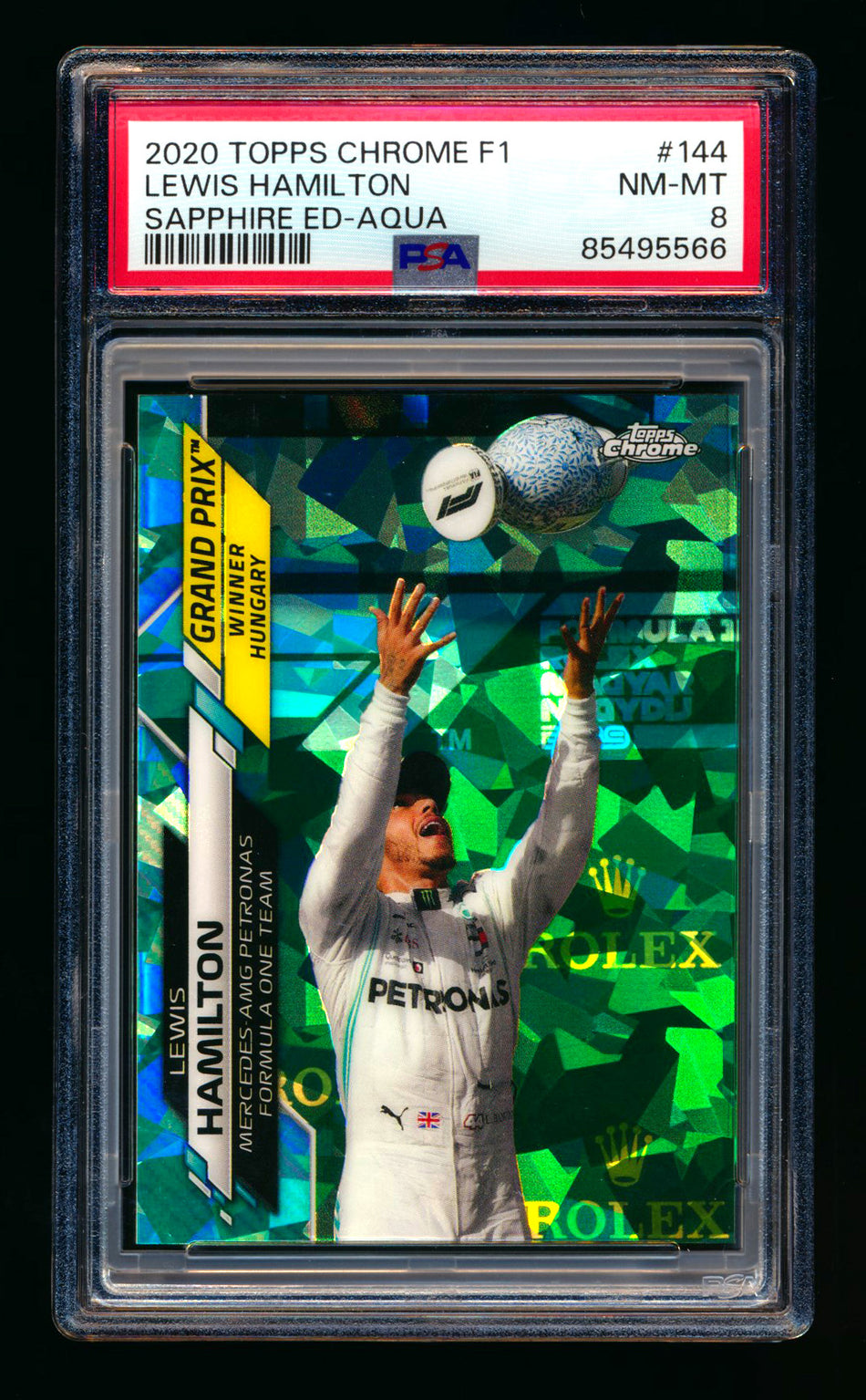 2020 Topps Chrome Sapphire F1 #144 Lewis Hamilton RC Aqua Refractor #47/99 PSA 8