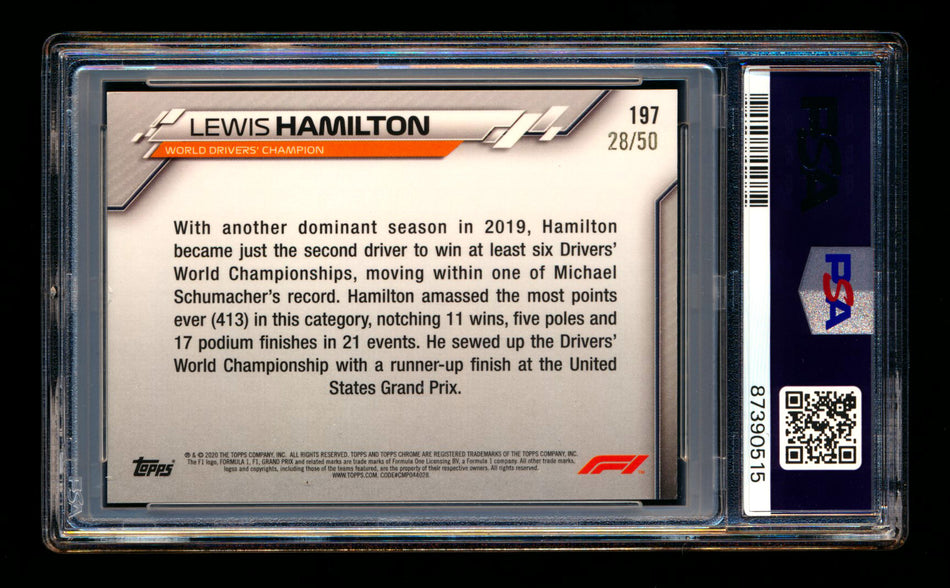 2020 Topps Chrome F1 #197 Lewis Hamilton RC Gold Refractor #28/50 PSA 7