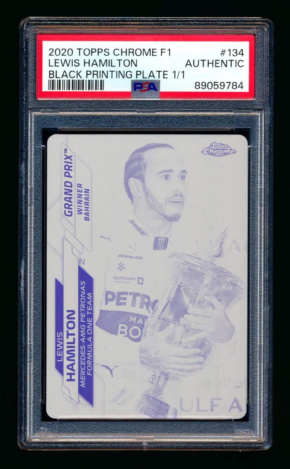 2020 Topps Chrome F1 #134 Lewis Hamilton RC Black Printing Plate #1/1 PSA Authentic