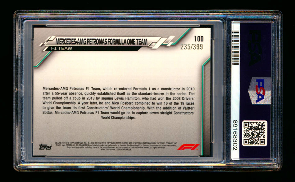 2020 Topps Chrome F1 #100 Mercedes-AMG Petronas/Lewis Hamilton RC Purple Refractor #235/399 PSA 5