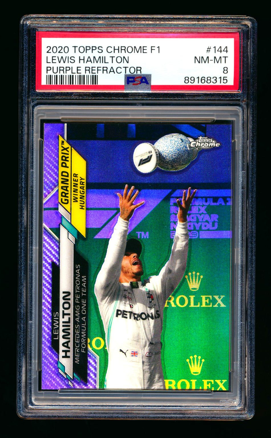 2020 Topps Chrome F1 #144 Lewis Hamilton RC Purple Refractor #029/399 PSA 8