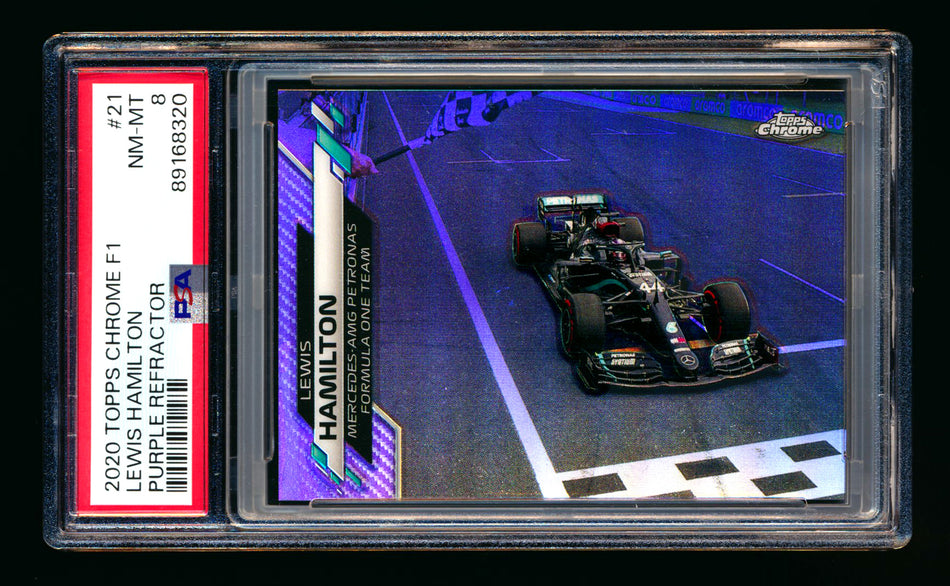 2020 Topps Chrome F1 #21 Lewis Hamilton RC Purple Refractor #097/399 PSA 8