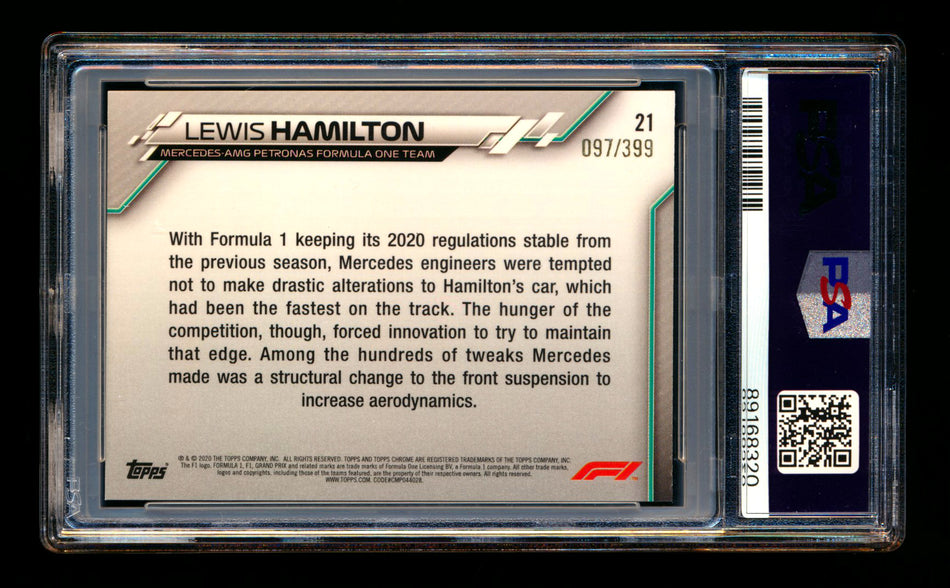 2020 Topps Chrome F1 #21 Lewis Hamilton RC Purple Refractor #097/399 PSA 8