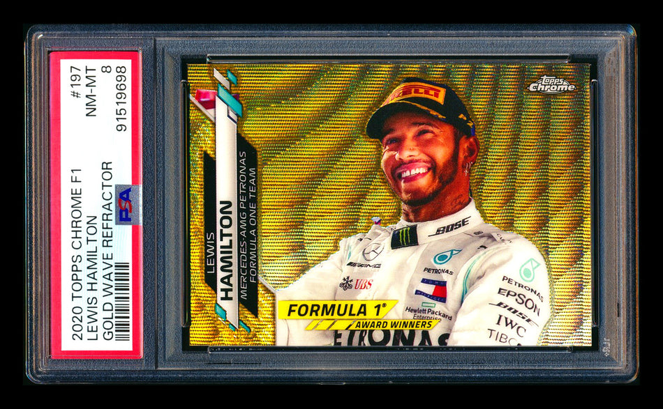2020 Topps Chrome F1 #197 Lewis Hamilton RC Gold Wave Refractor #25/50 PSA 8