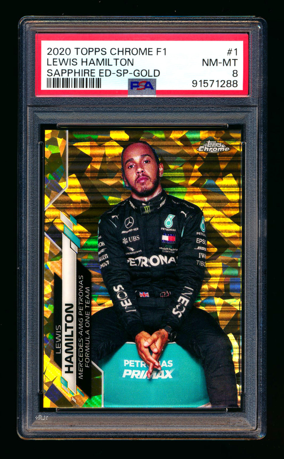 2020 Topps Chrome Sapphire F1 #1 Lewis Hamilton RC Gold Refractor Image Variation SP #40/50 PSA 8