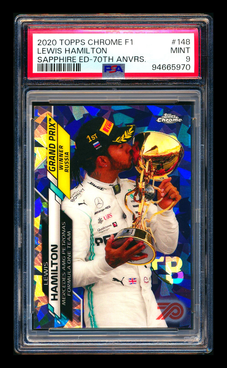 2020 Topps Chrome Sapphire F1 #148 Lewis Hamilton RC 70th Silver Refractor #20/70 PSA 9