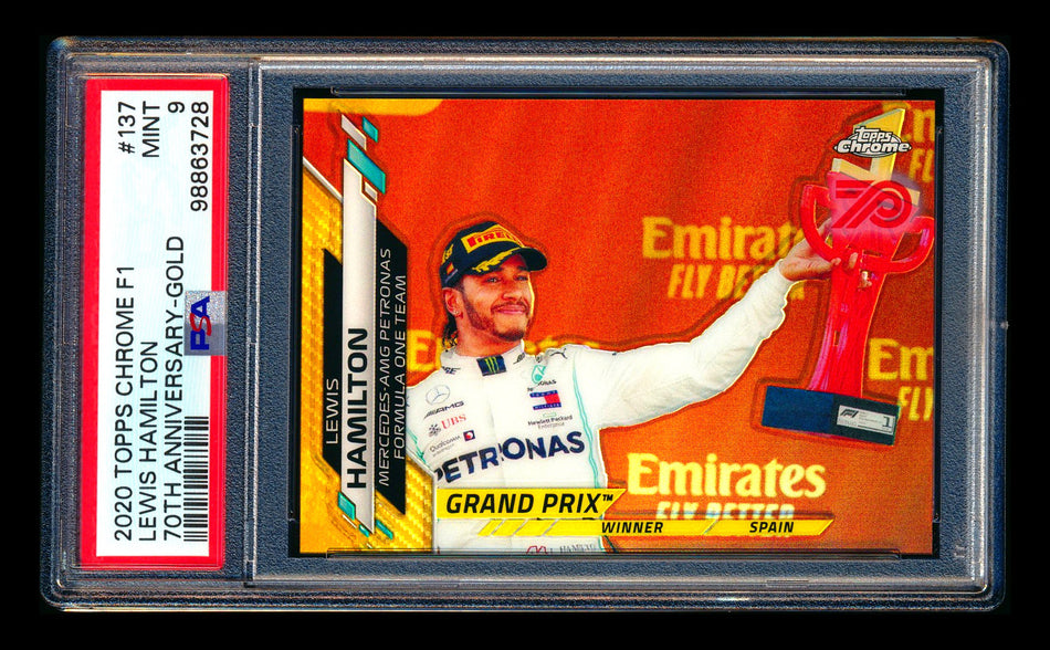 2020 Topps Chrome F1 #137 Lewis Hamilton RC 70th Anniversary Gold Refractor PSA 9