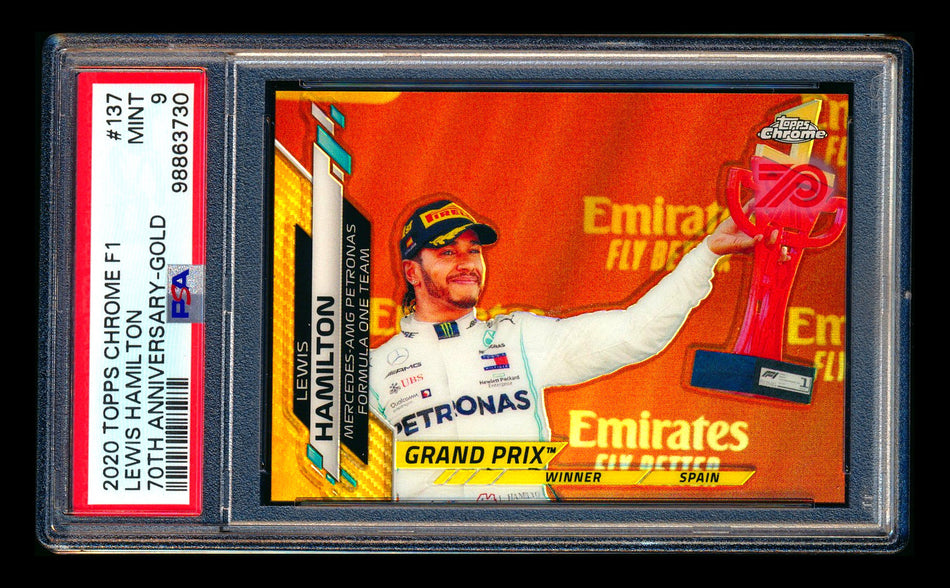 2020 Topps Chrome F1 #137 Lewis Hamilton RC 70th Anniversary Gold Refractor PSA 9