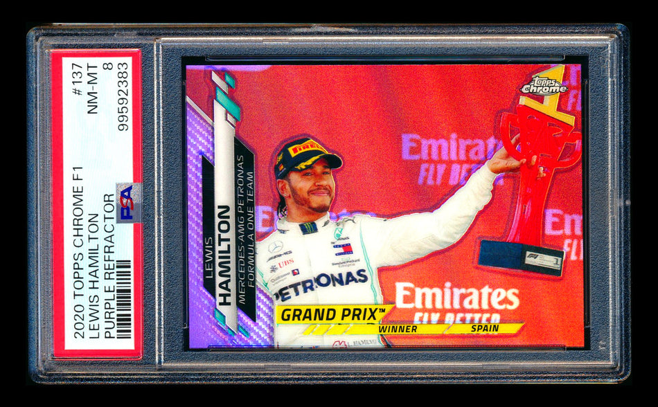 2020 Topps Chrome F1 #137 Lewis Hamilton RC Purple Refractor #076/399 PSA 8