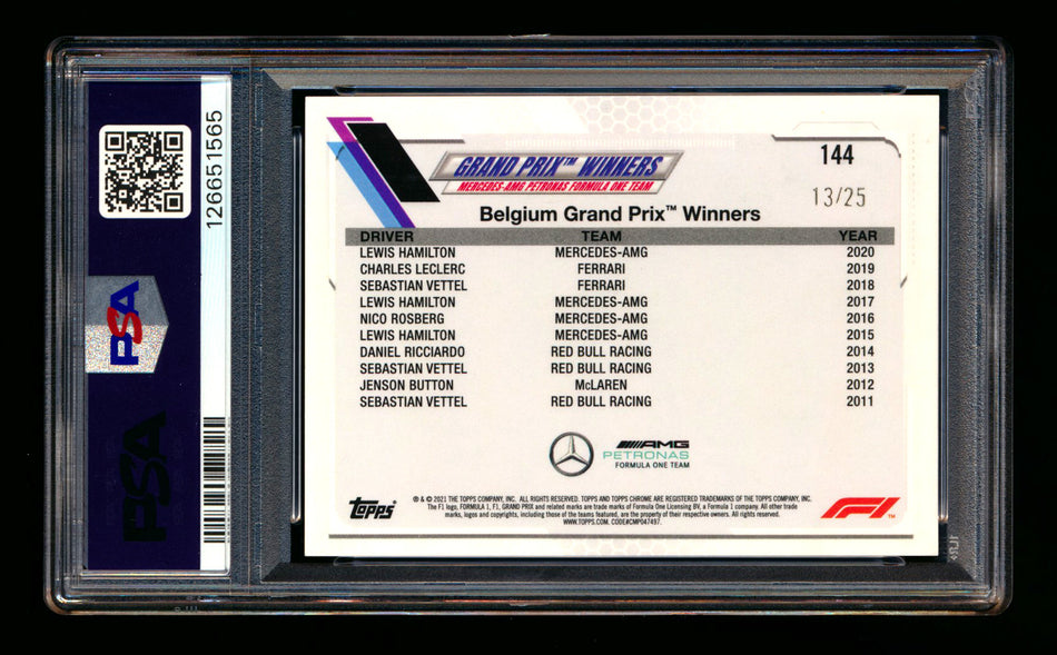 2021 Topps Chrome F1 #144 Lewis Hamilton Orange Checker Flag Refractor #13/25 PSA 10