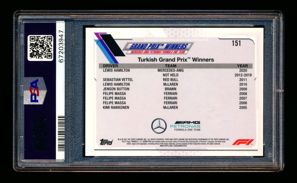 2021 Topps Chrome F1 #151 Lewis Hamilton Checker Flag Refractor PSA 10 ** (SOLD eBay - $35.00 - 2/9/2025) **