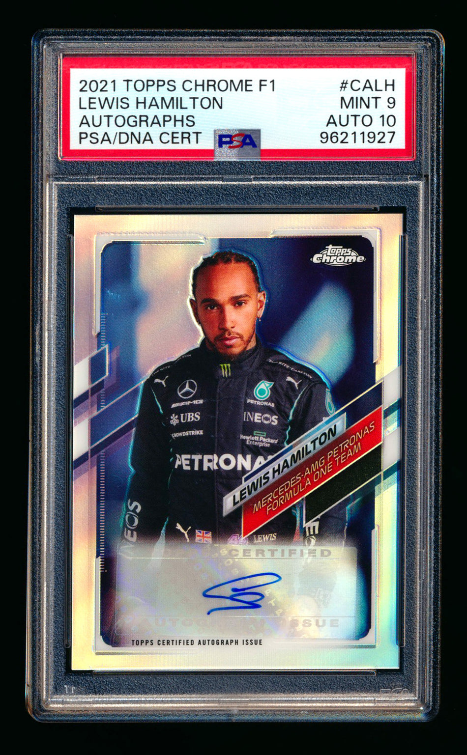 2021 Topps Chrome F1 #CA-LH Lewis Hamilton Refractor Autograph #57/74 PSA 9 DNA 10