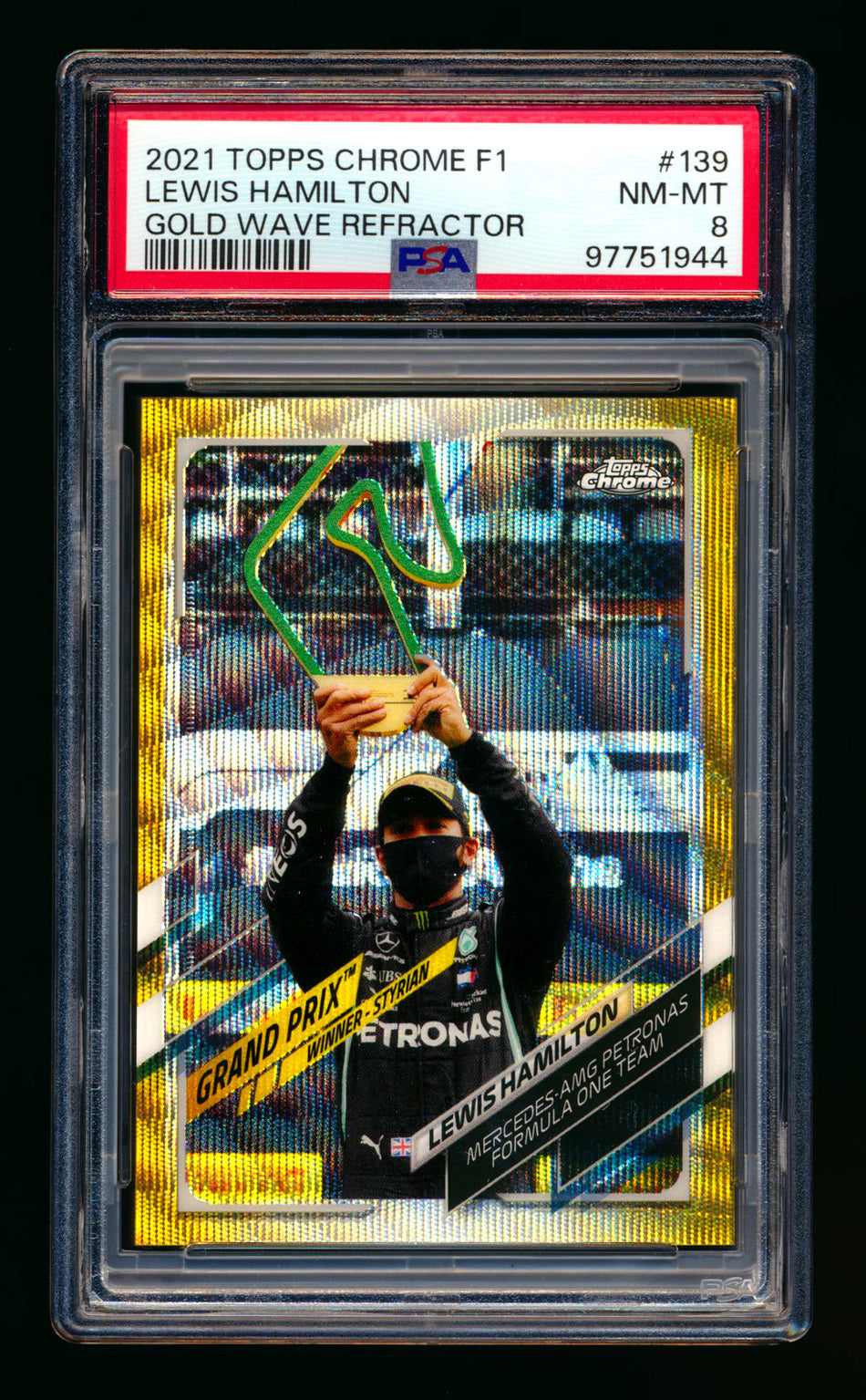 2021 Topps Chrome F1 #139 Lewis Hamilton Gold Wave Refractor #39/50 PSA 8