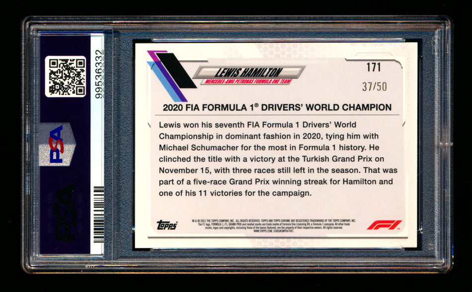 2021 Topps Chrome F1 #171 Lewis Hamilton Gold Checker Flag Refractor #37/50 PSA 10 ** (SOLD eBay - $139.00 - 4/3/2025) **