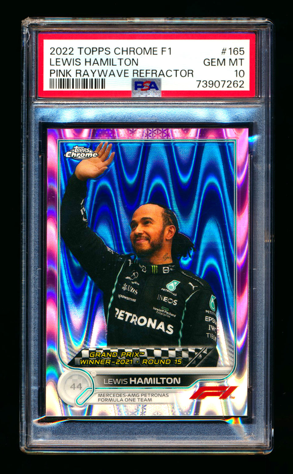 2022 Topps Chrome F1 #165 Lewis Hamilton Pink Raywave Refractor #49/75 PSA 10