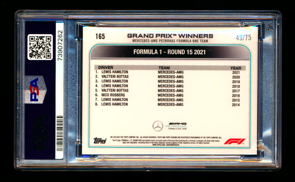 2022 Topps Chrome F1 #165 Lewis Hamilton Pink Raywave Refractor #49/75 PSA 10