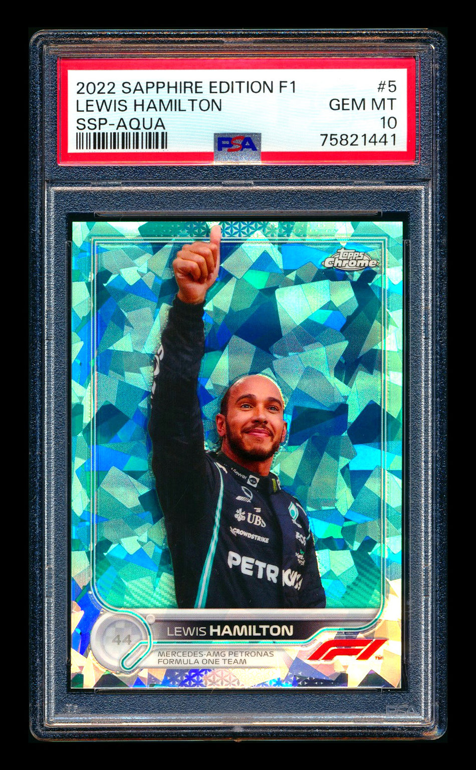 2022 Topps Chrome Sapphire F1 #5 Lewis Hamilton Aqua Refractor Image Variation SSP #83/99 PSA 10