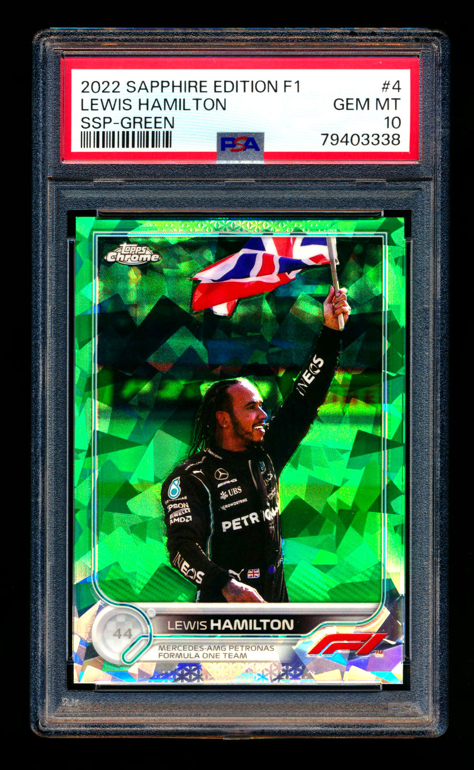 2022 Topps Chrome Sapphire F1 #4 Lewis Hamilton Green Refractor Image Variation SSP #22/75 PSA 10 ** (SOLD - $239.00 - 3/12/2025) **