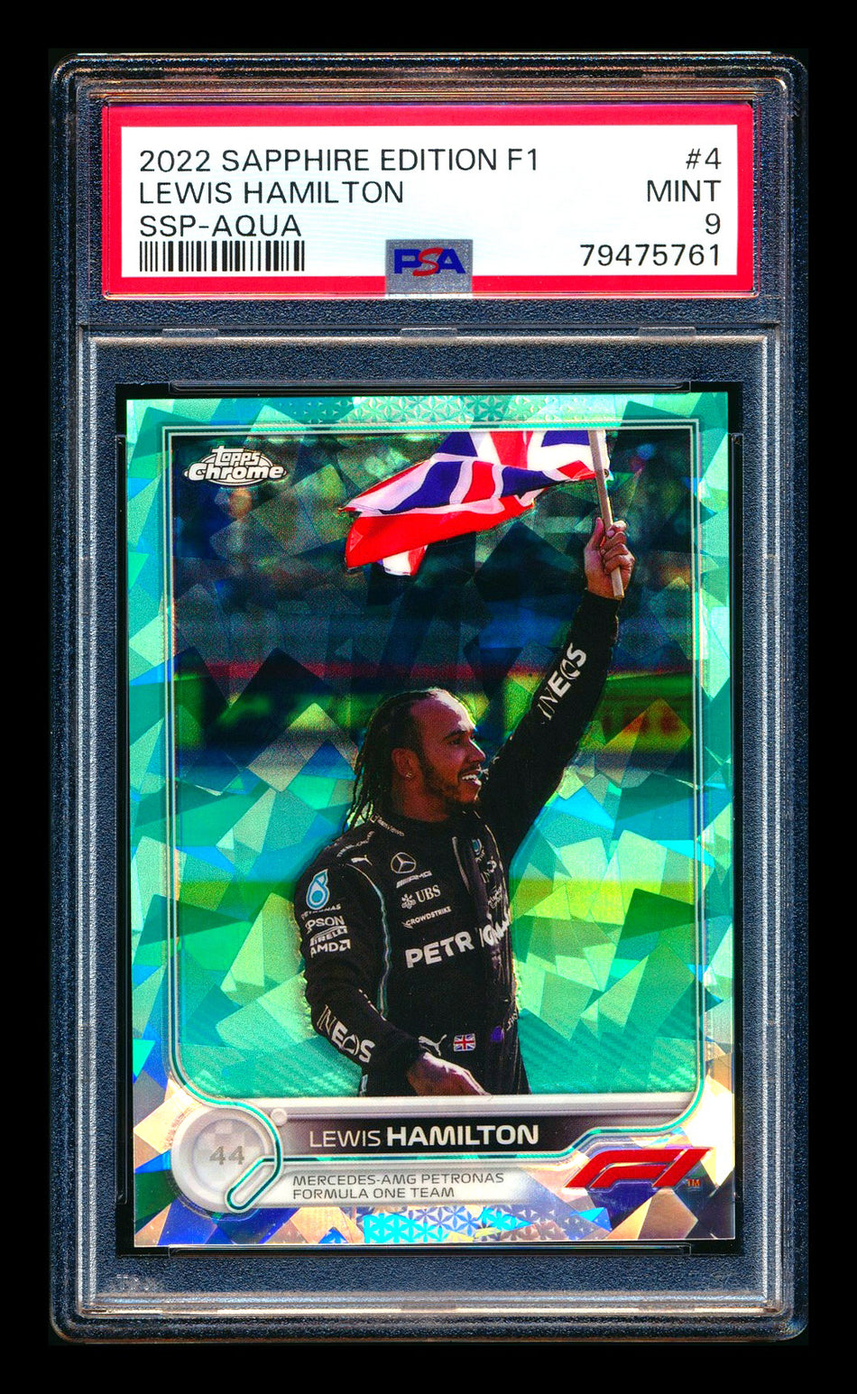2022 Topps Chrome Sapphire F1 #4 Lewis Hamilton Aqua Refractor Image Variation SSP #99/99 PSA 9 (Last #!)