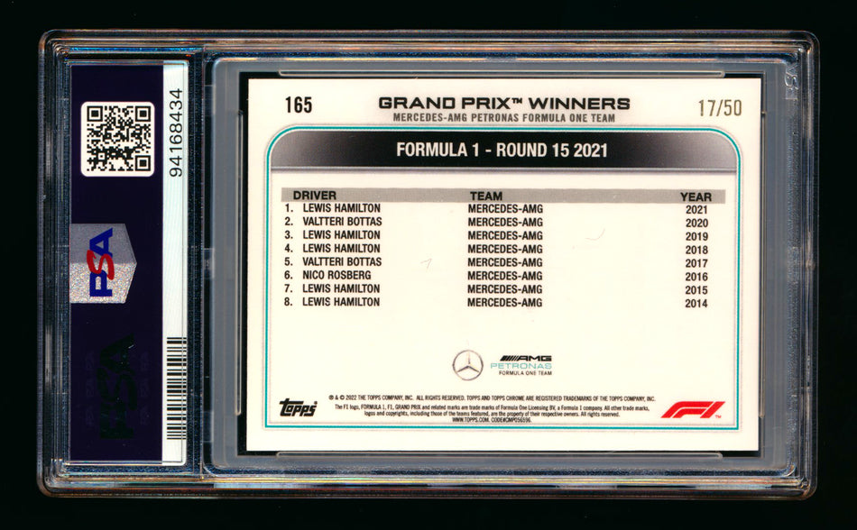 2022 Topps Chrome F1 #165 Lewis Hamilton Gold Refractor #17/50 PSA 10