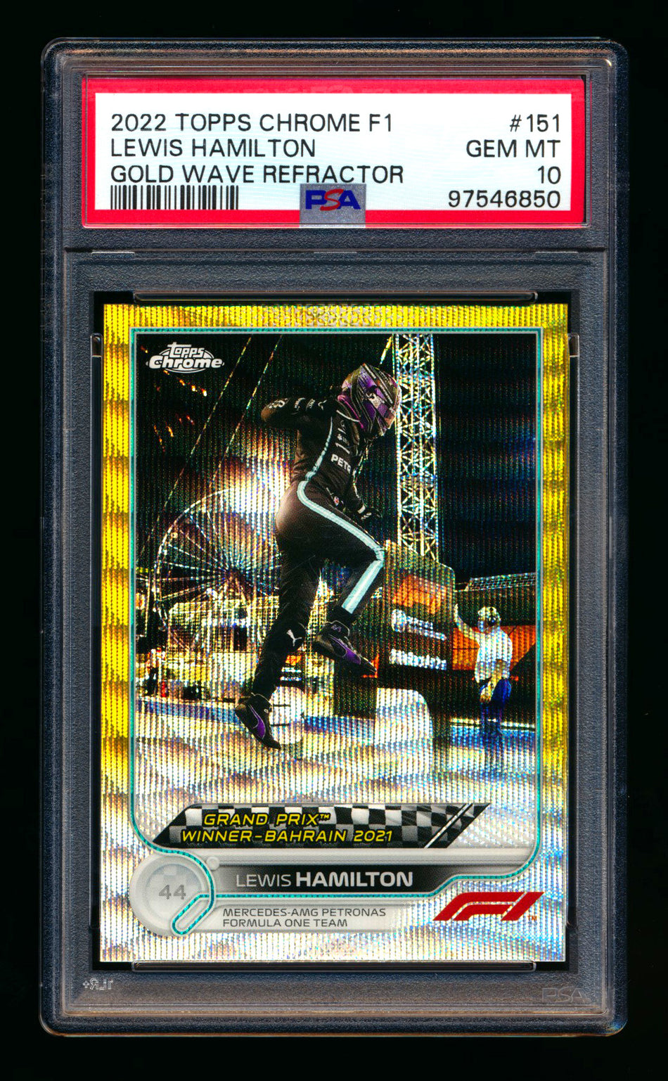 2022 Topps Chrome F1 #151 Lewis Hamilton Gold Wave Refractor #35/50 PSA 10 ** (SOLD eBay - $89.00 - 2/18/2025) **