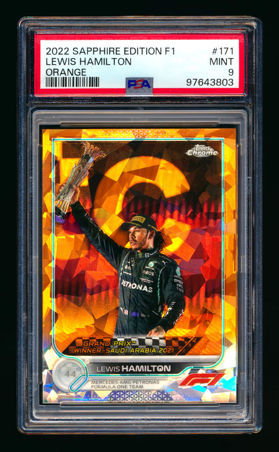 2022 Topps Chrome Sapphire F1 #171 Lewis Hamilton Orange Refractor #19/25 PSA 9 ** (SOLD - $79.00 - 2/18/2025) **