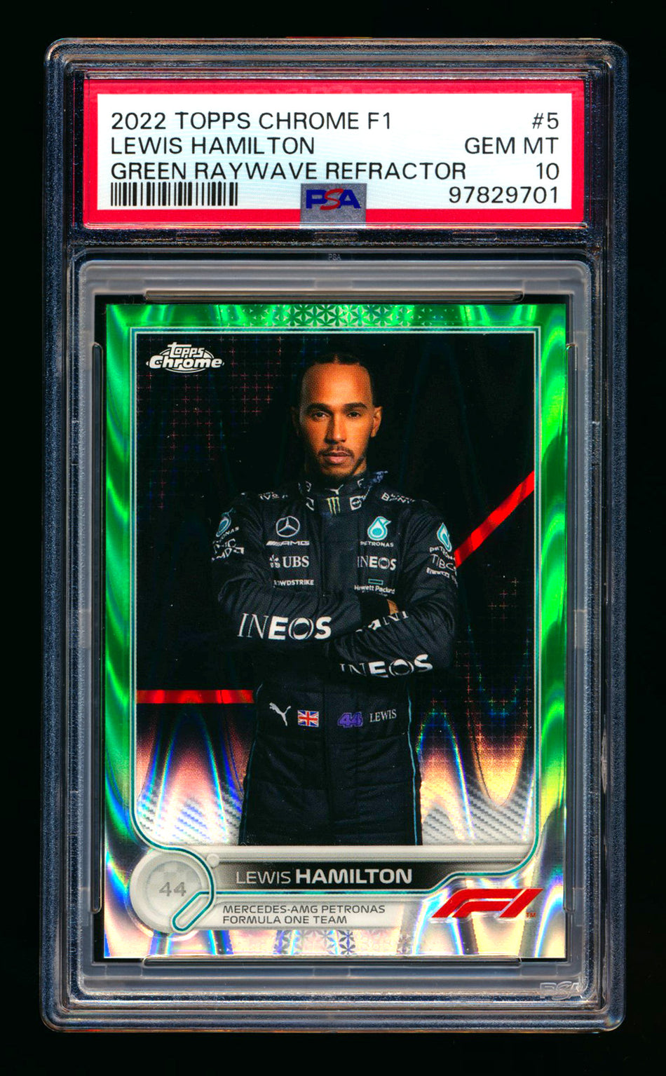 2022 Topps Chrome F1 #5 Lewis Hamilton Green Raywave Refractor Portrait #04/99 PSA 10 ** (SOLD eBay - $95.00 - 1/21/2025) **